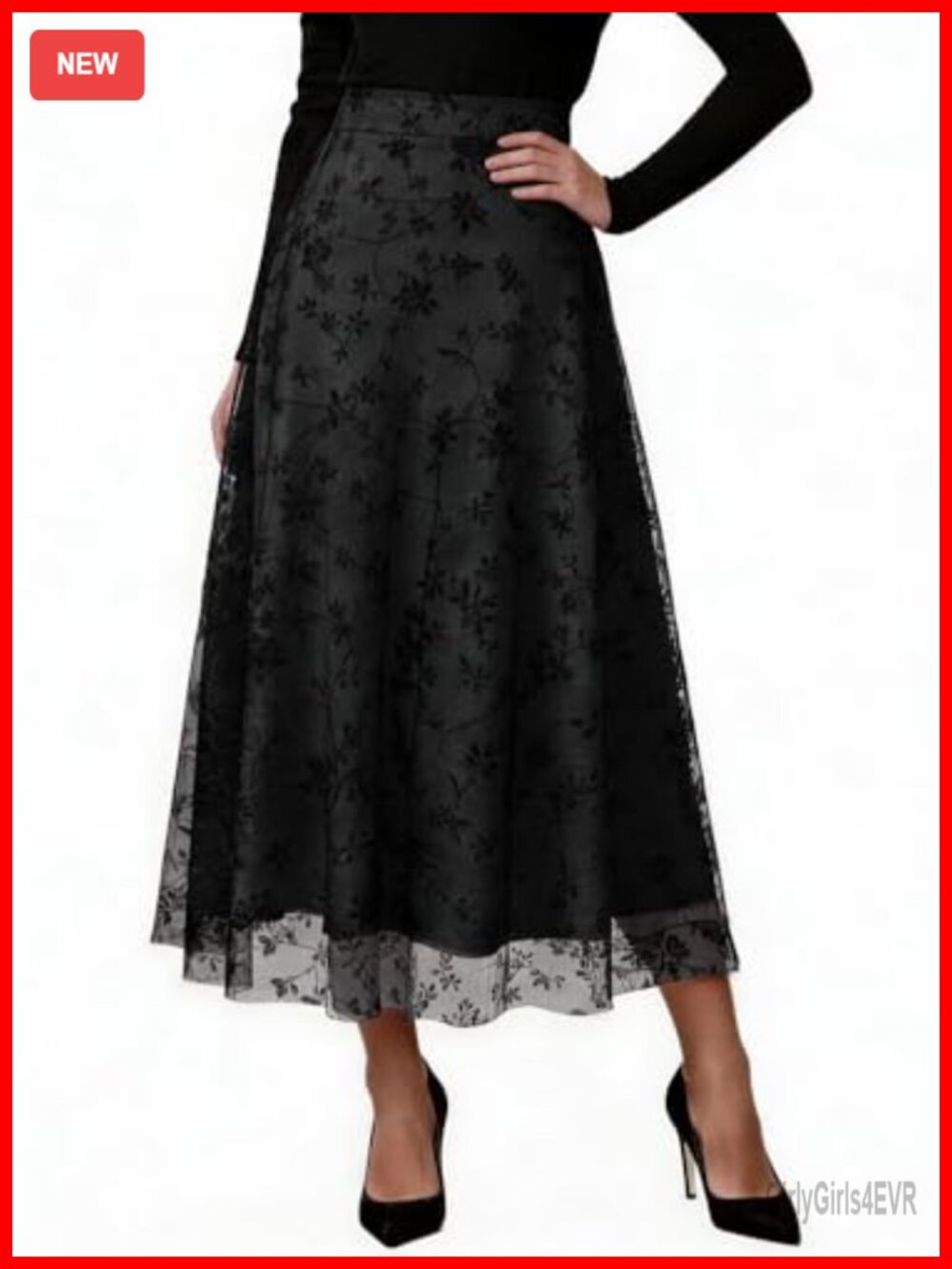Floral Chiffon Midi Skirt High Waist A-Line Side Zipper Elastic Waist